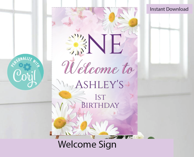 Daisy - Welcome Sign -  Lilac -- - INSTANT DOWNLOAD