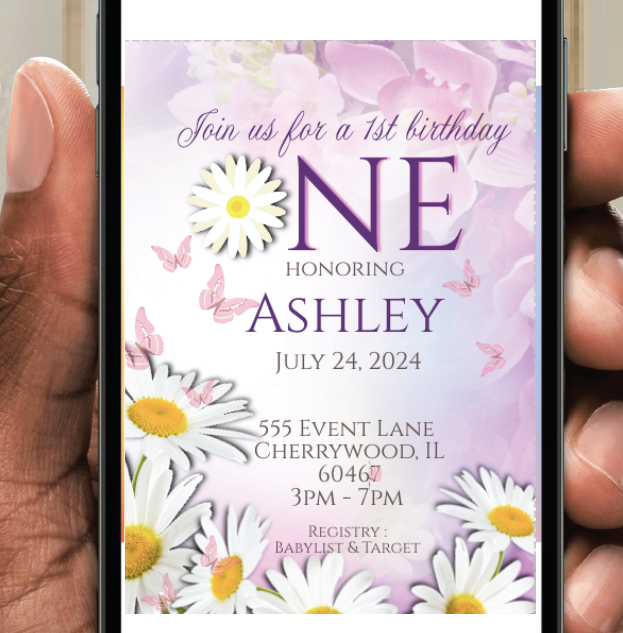 Daisy - Invitation -  Lilac  - INSTANT DOWNLOAD