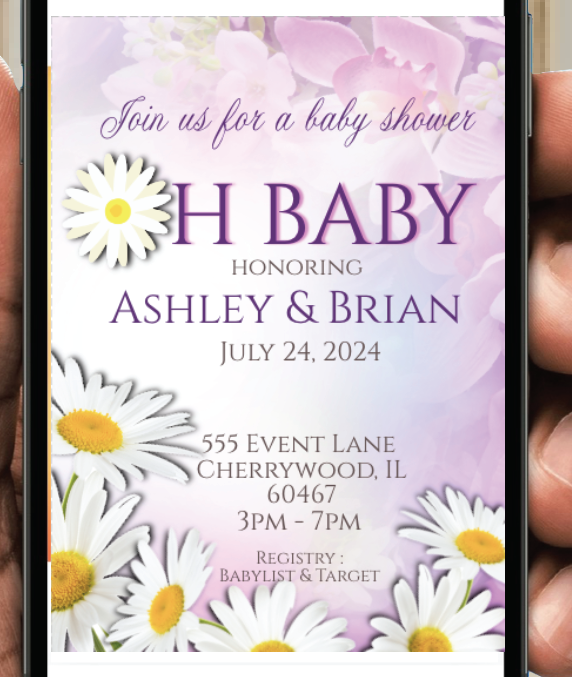 Daisy - Invitation -  Lilac  - INSTANT DOWNLOAD