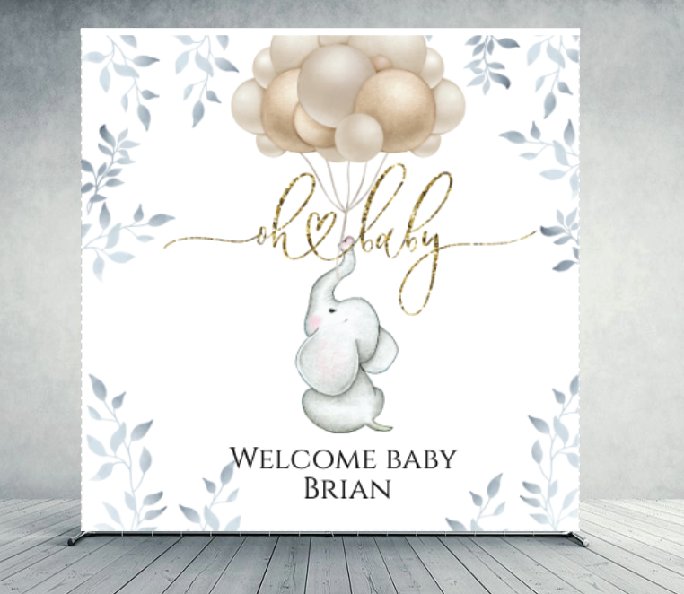 Elephant with balloon - Backdrop - white  - INSTANT DOWNLOAD