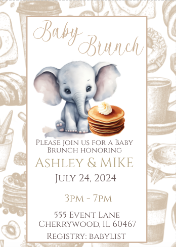 Elephant Baby brunch invitation -nude- INSTANT DOWNLOAD