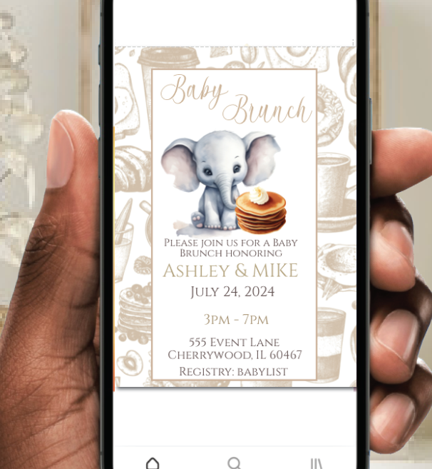 Elephant Baby brunch invitation -nude- INSTANT DOWNLOAD