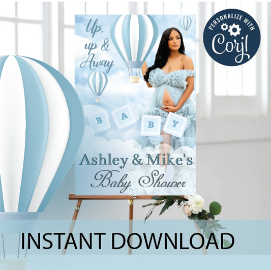 Hot air balloon Welcome sign - blue - INSTANT DOWNLOAD